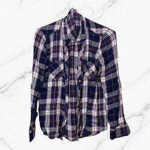 Tinsel Women's Pink Blue Plaid Long Sleeve Button Down Shirt size Small